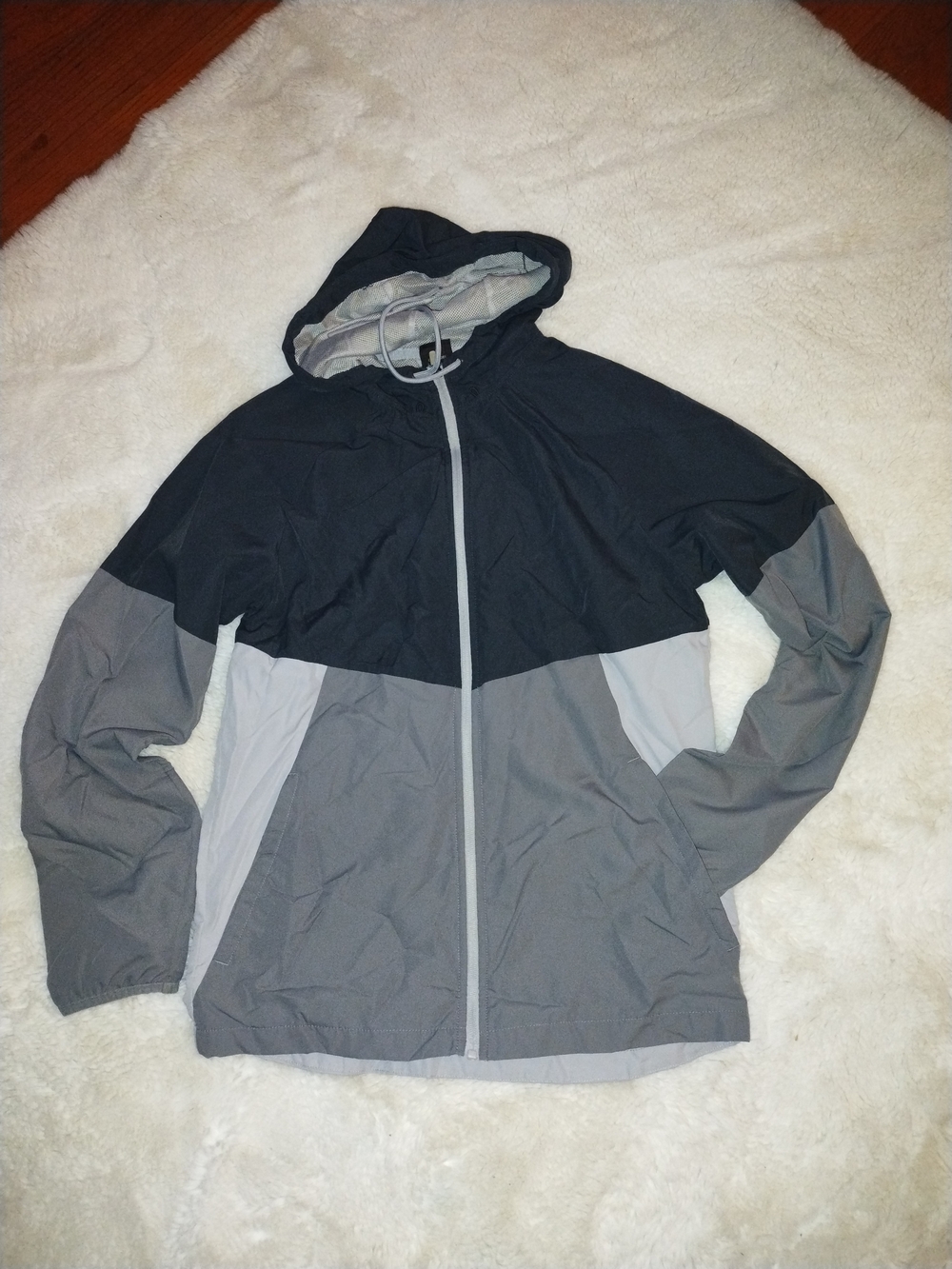 Athletic Works Men's Colorblock Hooded Windbreaker - Black & Gray